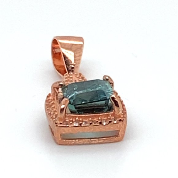 Blue Tourmaline 1.75ct Rose Gold Finish Solid 925 Sterling Silver Pendant - Picture 5 of 7
